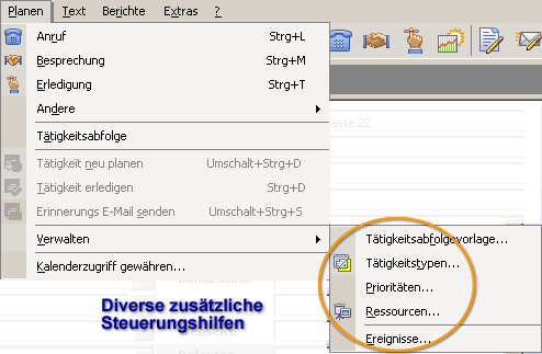 Screen Menu Planen Verwalten