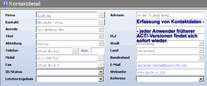 Screen Kontaktdetailansicht